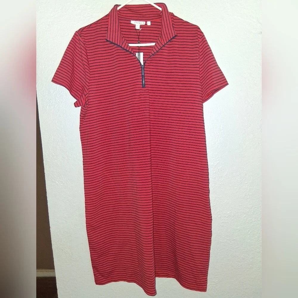 Chico's NWT Zenergy UPF Knit Zip Striped Dress Red Glow 570387482 2/L